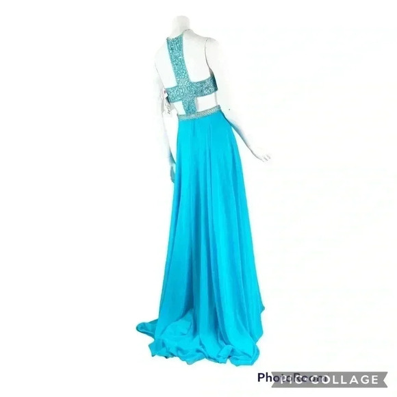 Angela & Allison Size 4 Sky Blue Beaded Floor Length Formal Gown Pageant 61146 - Picture 4 of 9